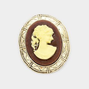 Dual Antique Gold Cameo Pin Brooch / Pendant